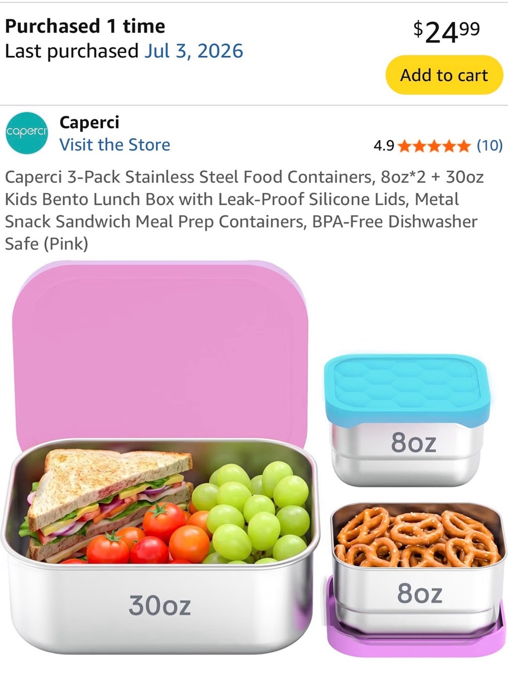Caperci Stainless Steel Kids Bento Lunch Box - Pink & Blue Lids